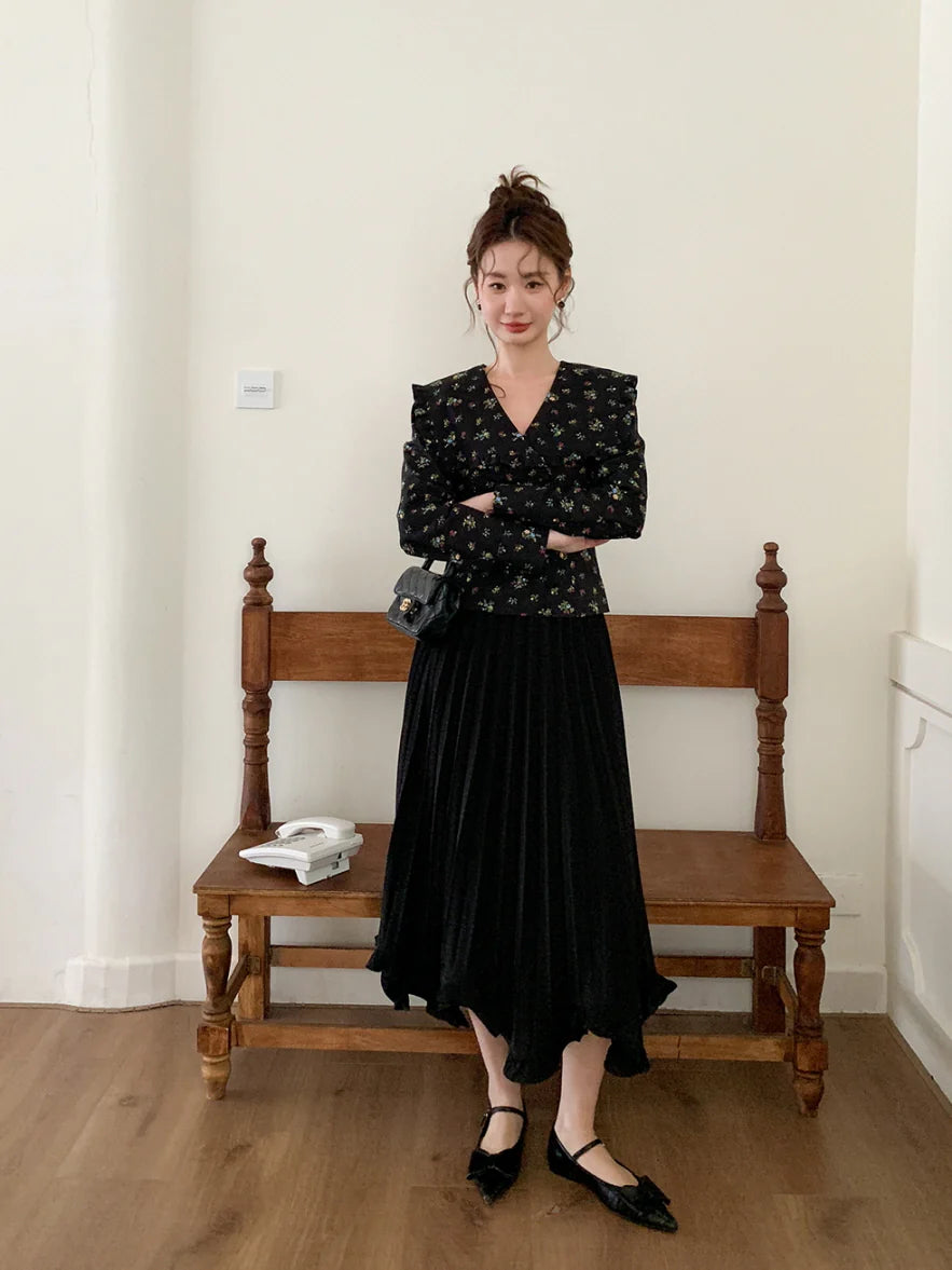 Black Vintage Floral Blouse