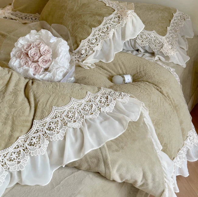 Green Velvet Princess Douvet Cover Set