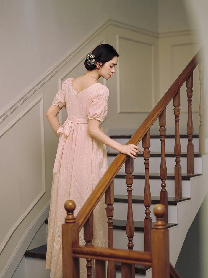 Blush Embroidered Cotton Tea Dress