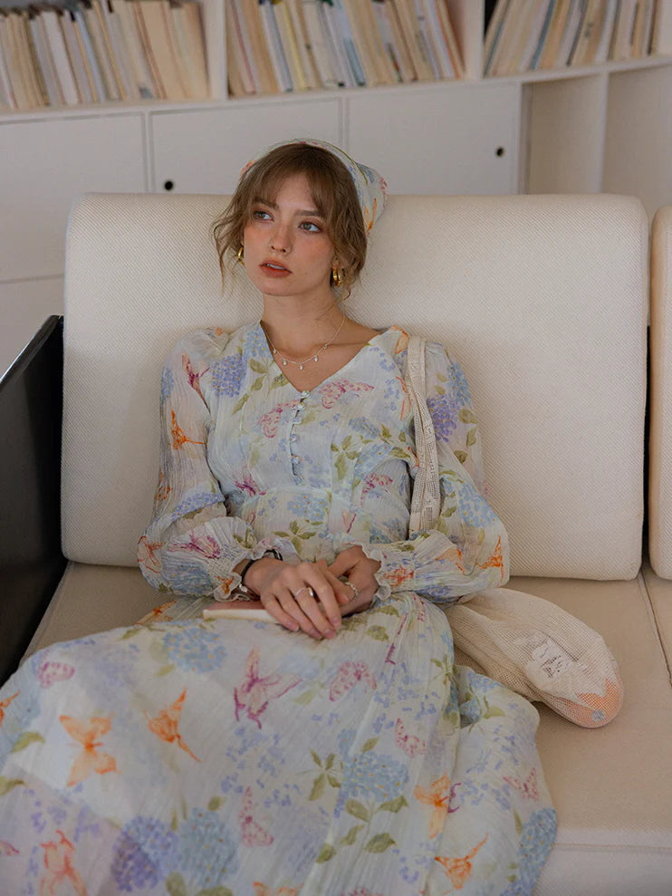 Watercolor Floral Long Sleeve Dress