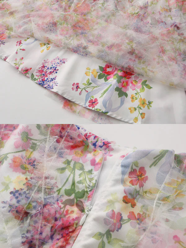 Blossom Whispers Ruffle Floral Puff Sleeve Dress