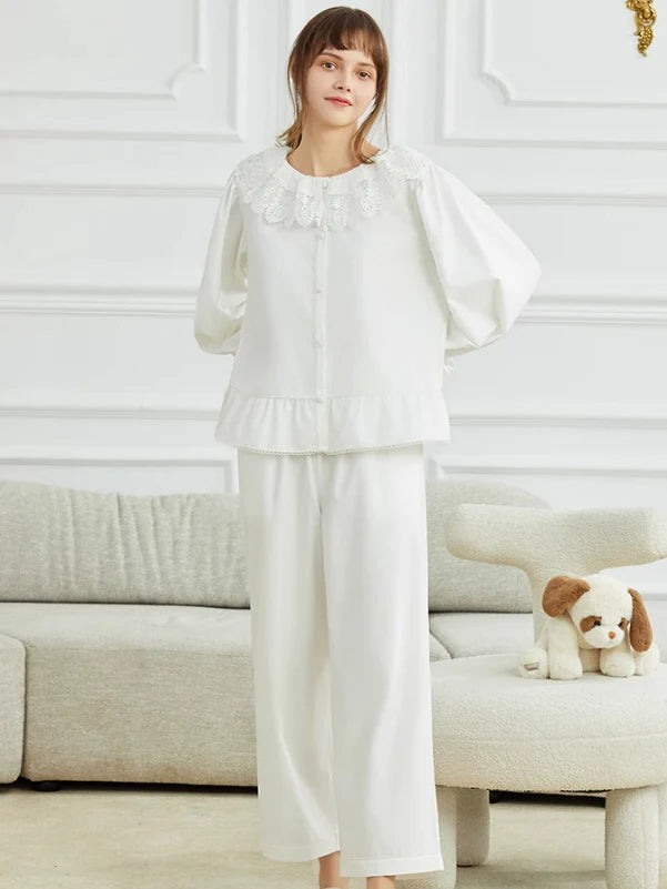 Vintage Lace Collar Cotton Loungewear