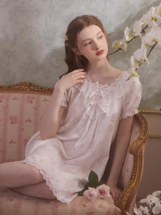 Romantic Lace-Trimmed Cotton Nightgown