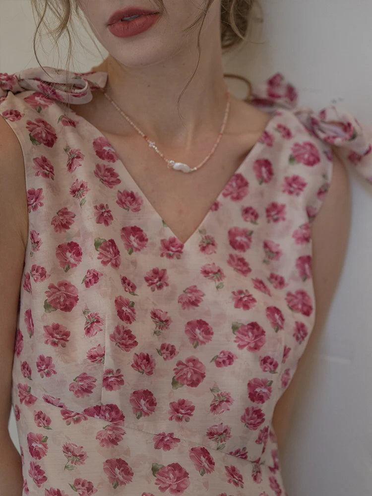 Romantic Rose Garden Ruffled Wrap Dress