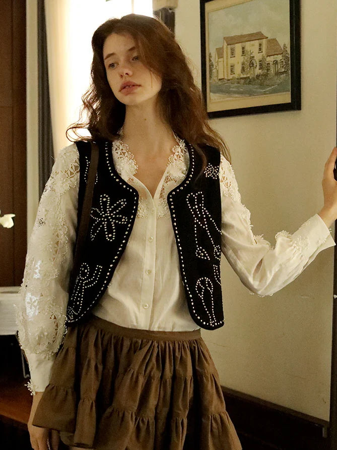 Ethereal Lace Trim Linen-Cotton Blouse