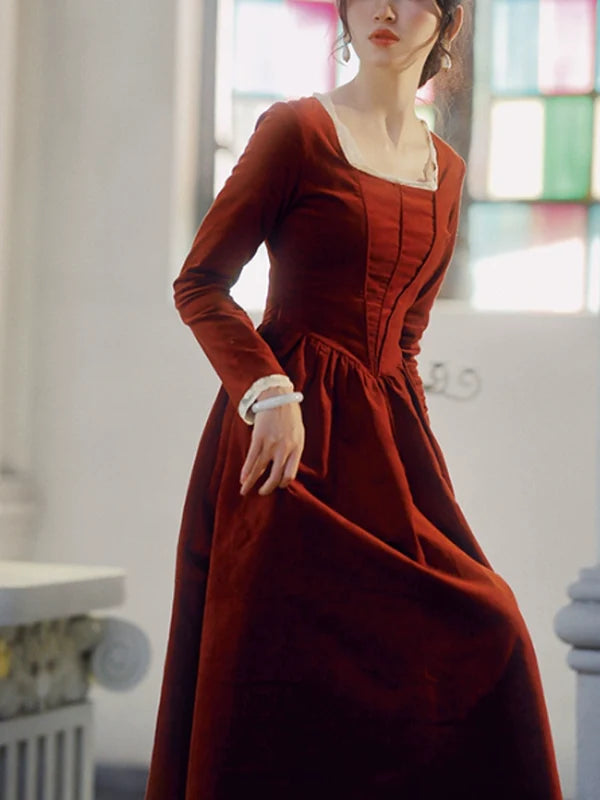 Crimson Elegance Lace Dress