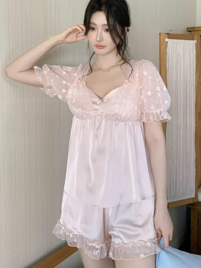 Blossom Puff Sleeve Coquette Pajama Set