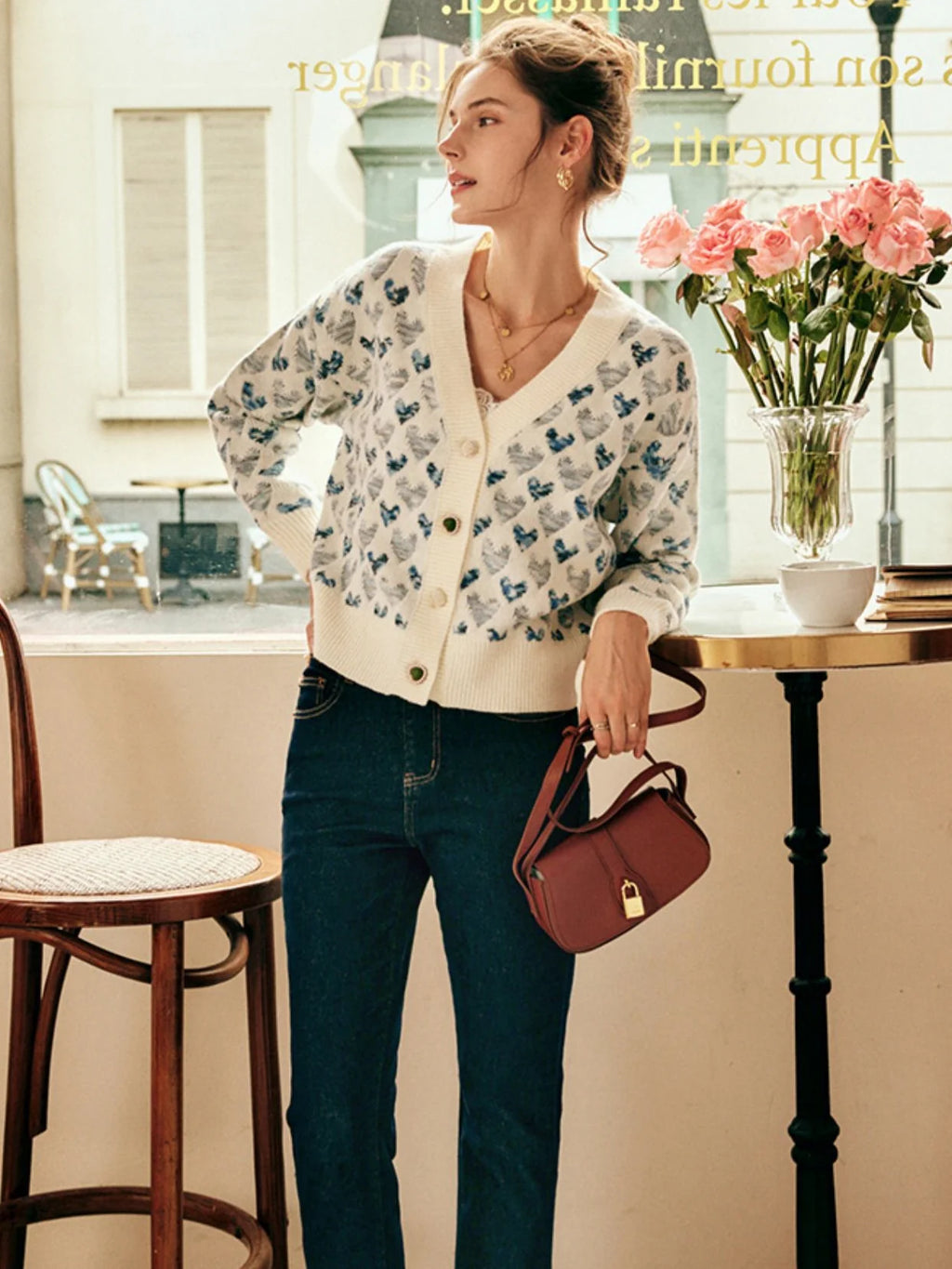 Vintage Blue Heart Knit Cardigan