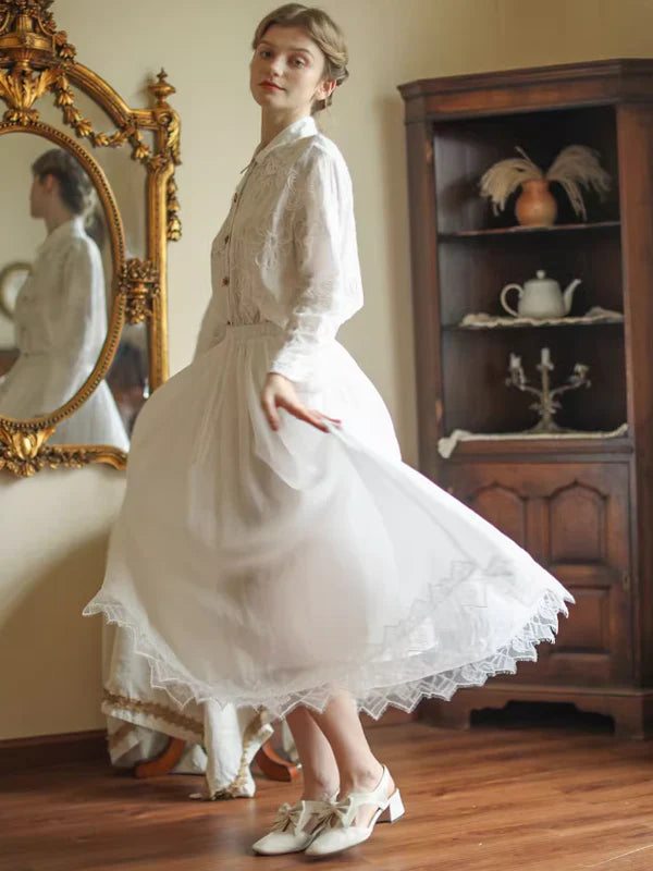 Pure White Lace Flare Skirt