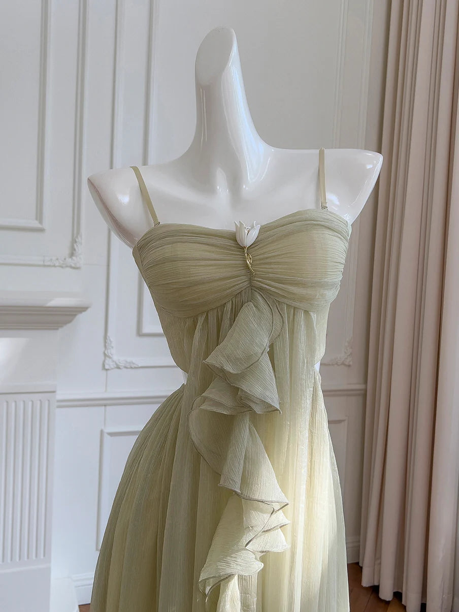 Sage Whisper Ruffle Chiffon Dress