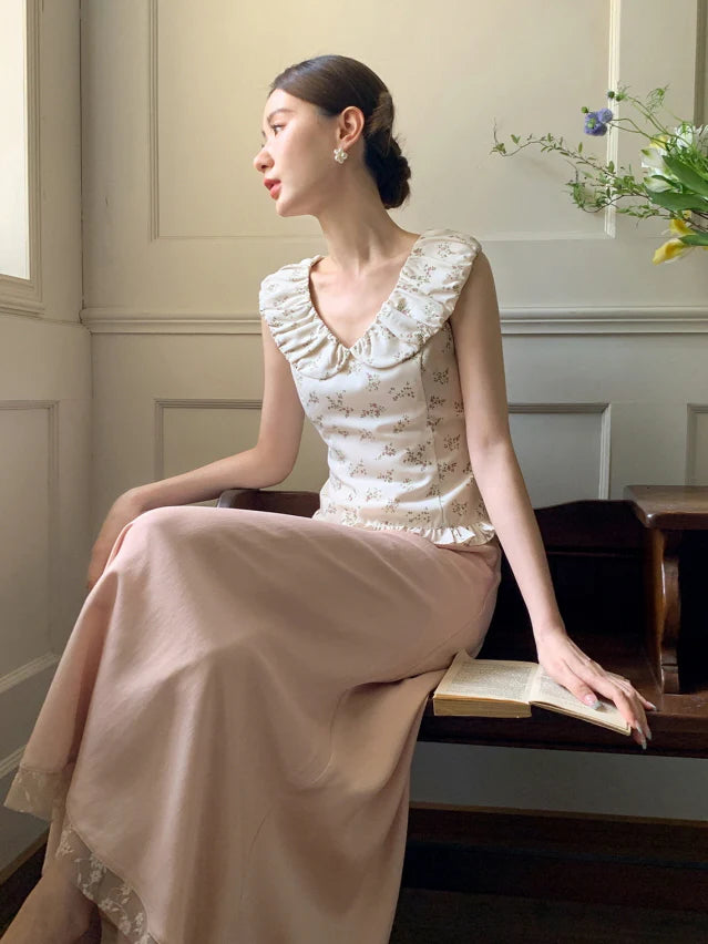 Rose Petal Ruffle Collar Floral Blouse