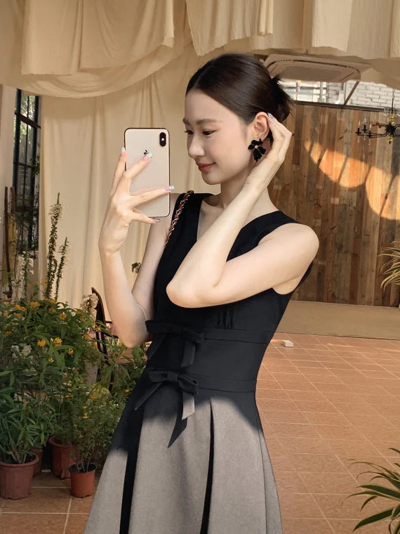 Double Ribbon Waist Classic Flare Dress