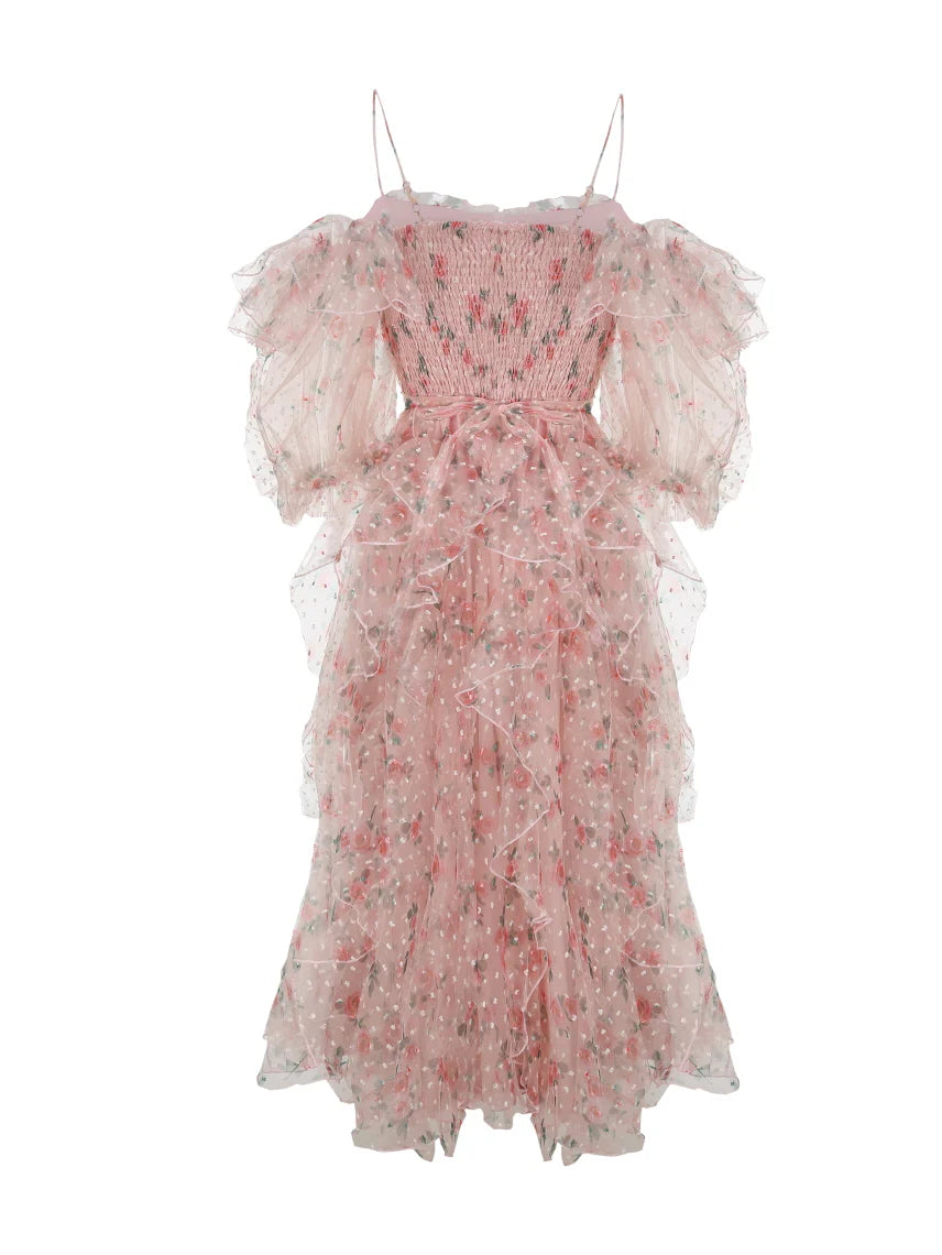 Blushing Rose Ruffle Chiffon Dress