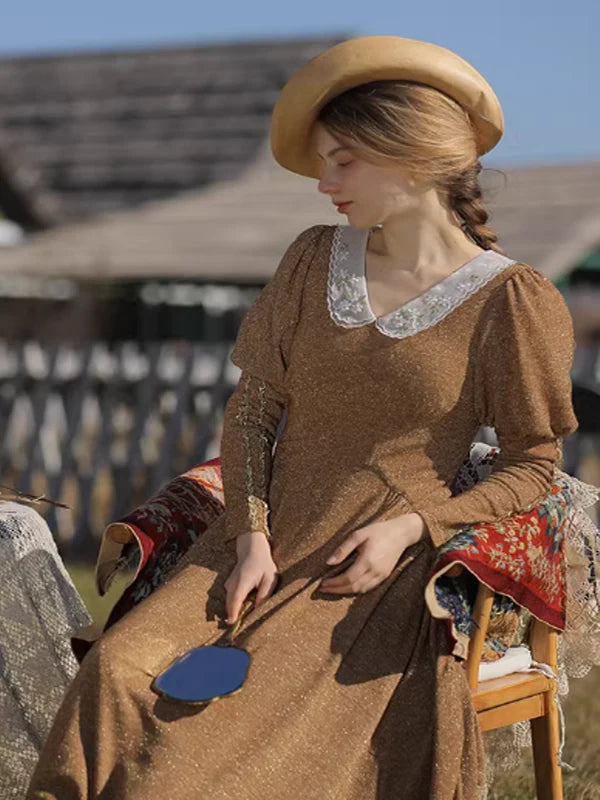 Golden Elegance Victorian Dress
