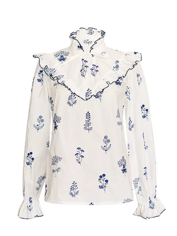 Flower Embroidered White Blouse