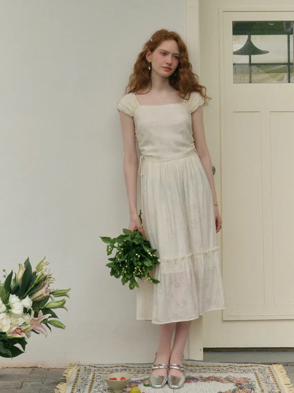 Floral Embossed Drawstring Dress