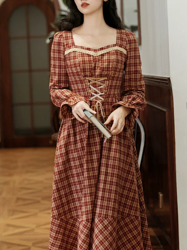 Vintage French Chic Checkered Dress