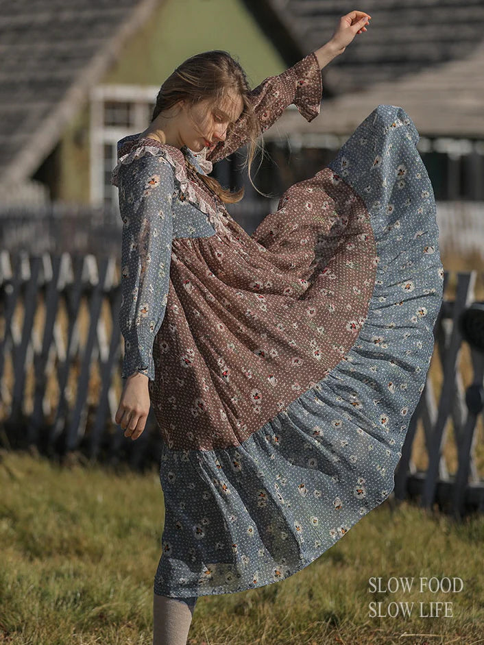 Autumn Patchwork Chiffon Dress