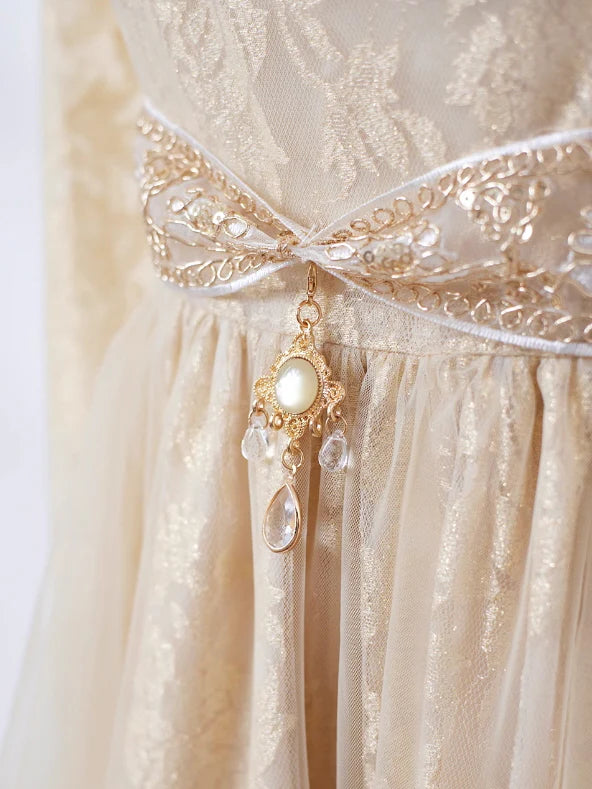 Golden Elegance Vintage Lace Dress