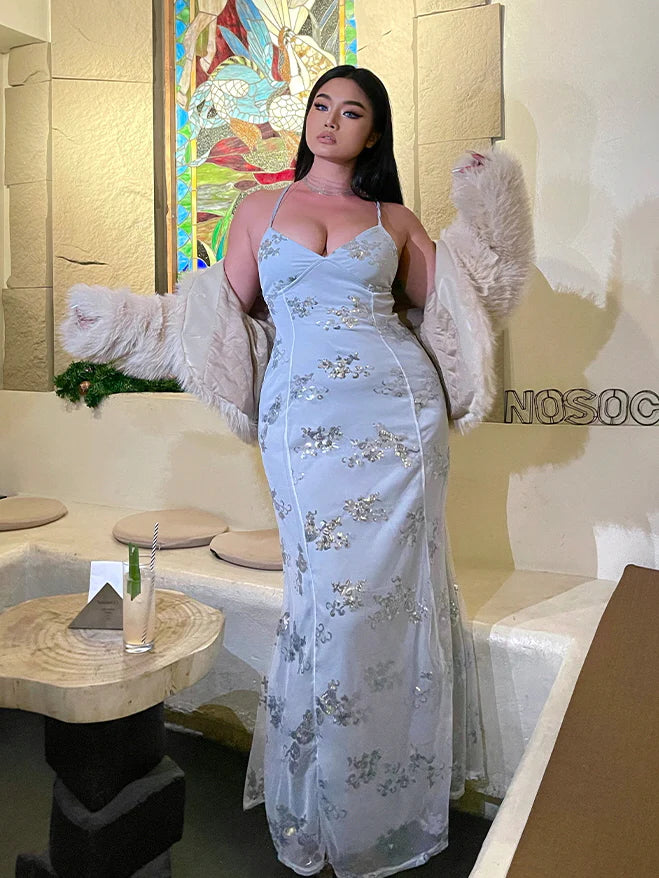 Frosted Bloom Sequin Tulle Gown