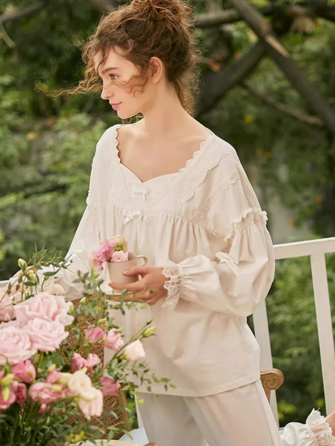 Vintage Soft Lace Cotton Pajama Set