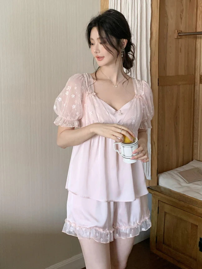 Blossom Puff Sleeve Coquette Pajama Set