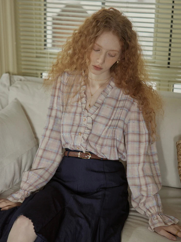 Plaid Ruffle Vintage Blouse