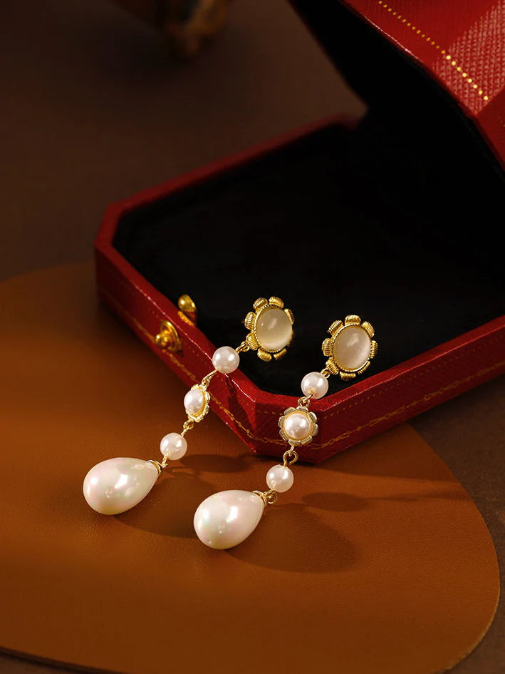 Golden Bloom Pearl Drop Earrings