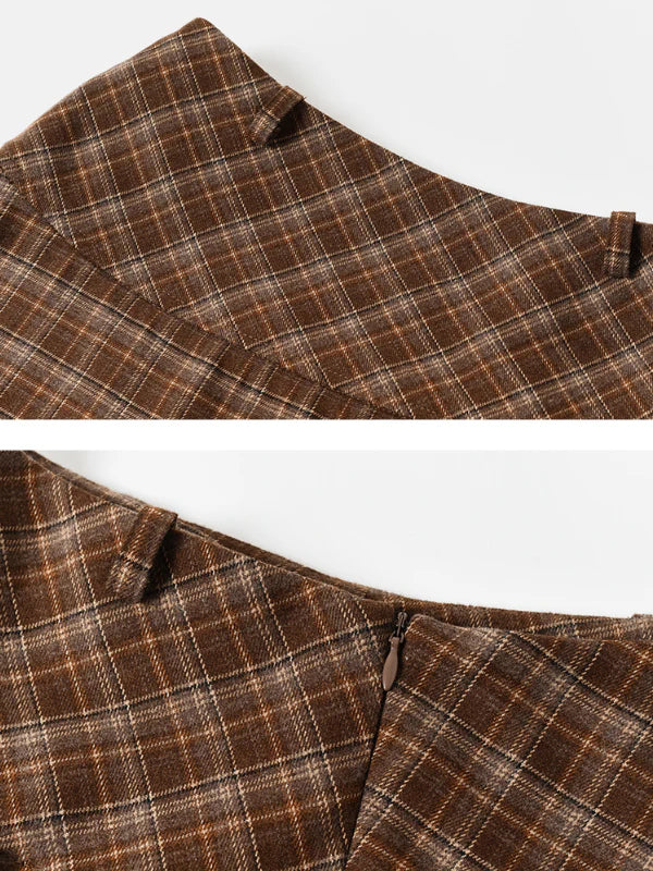 Brown Check Plaid Vintage Wrap Skirt