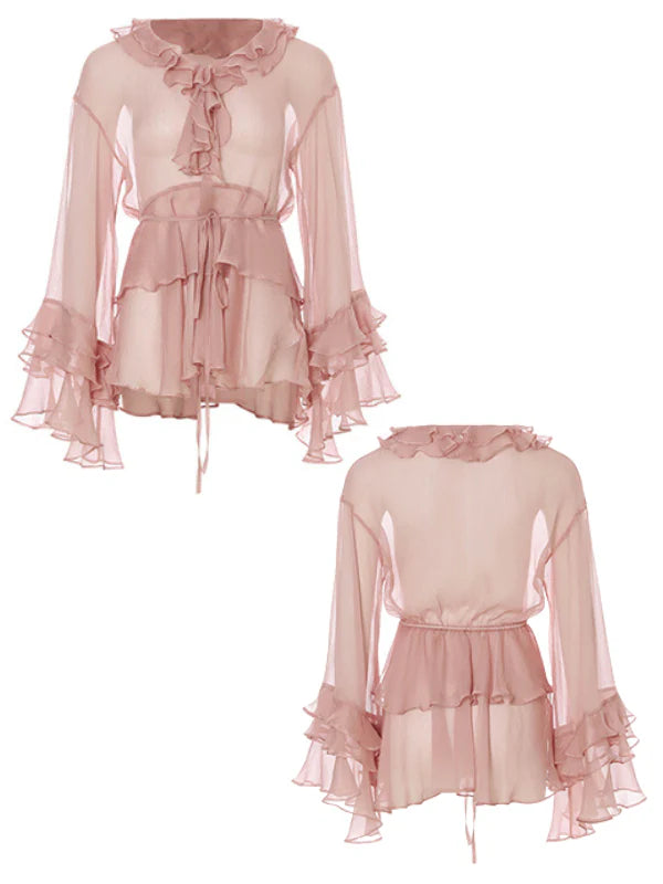 Whimsical Pink Ruffle Chiffon Blouse & Dress