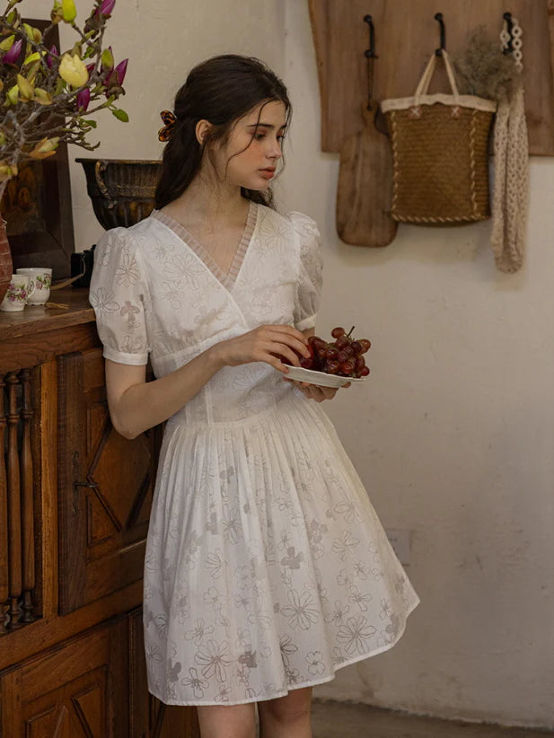 Whispering Blossom Cotton White Dress