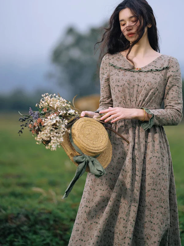 Whispering Meadow Floral Dress with Green Frill