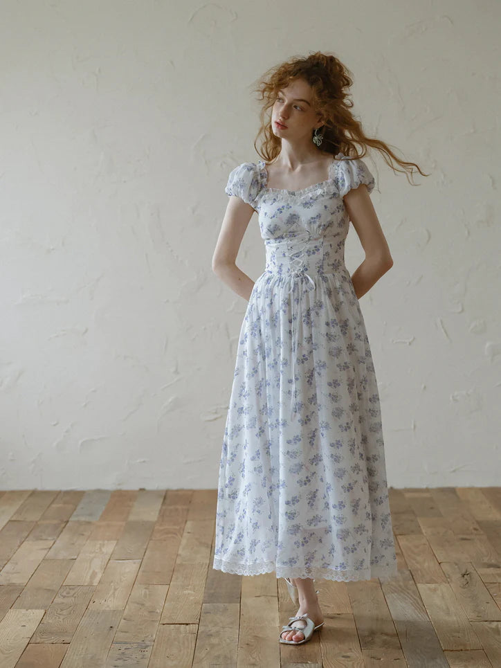 Blue Forest Floral Corset Dress