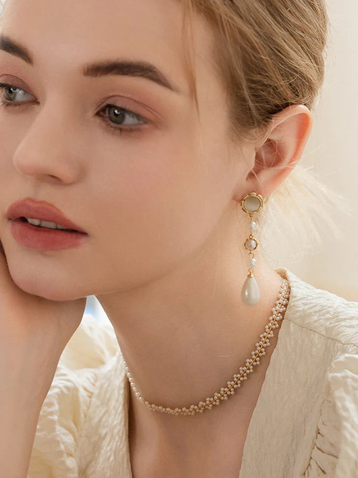 Golden Bloom Pearl Drop Earrings