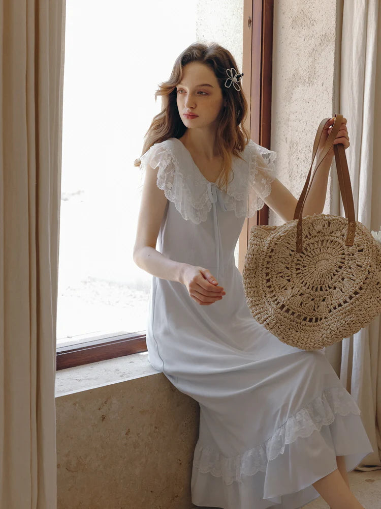 Sky Blue Lace Collar Dress