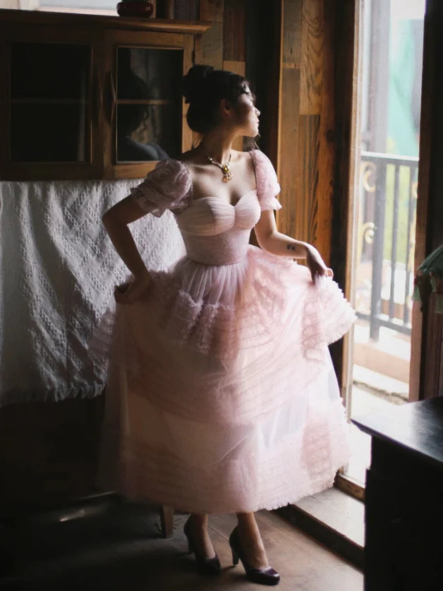 Ethereal Rose Lace Tulle Dress