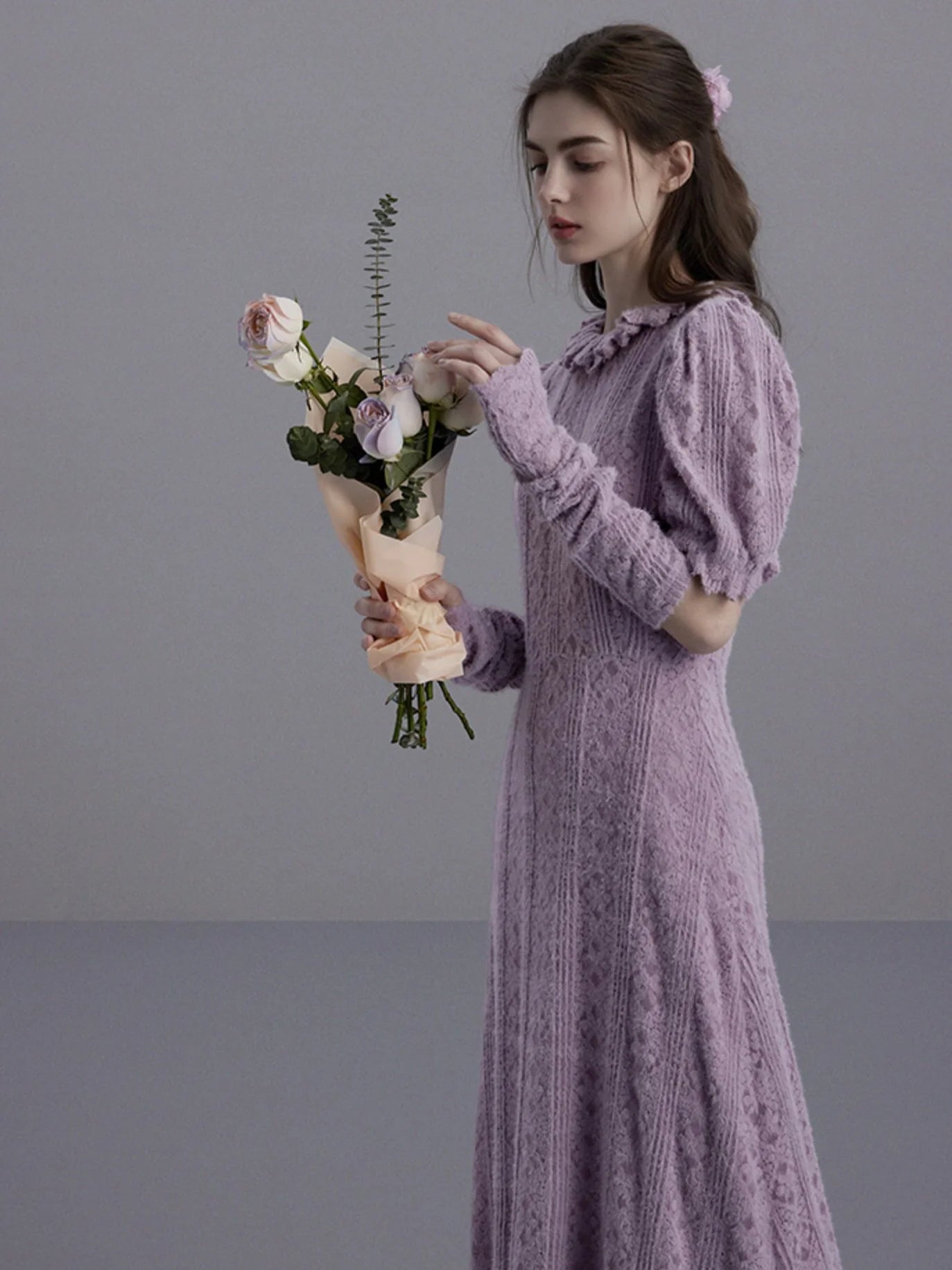 Elegant Puff-Sleeve Knit Dress