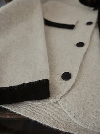 Elegant Wool Blend Ribbon Trim Knit Cardigan