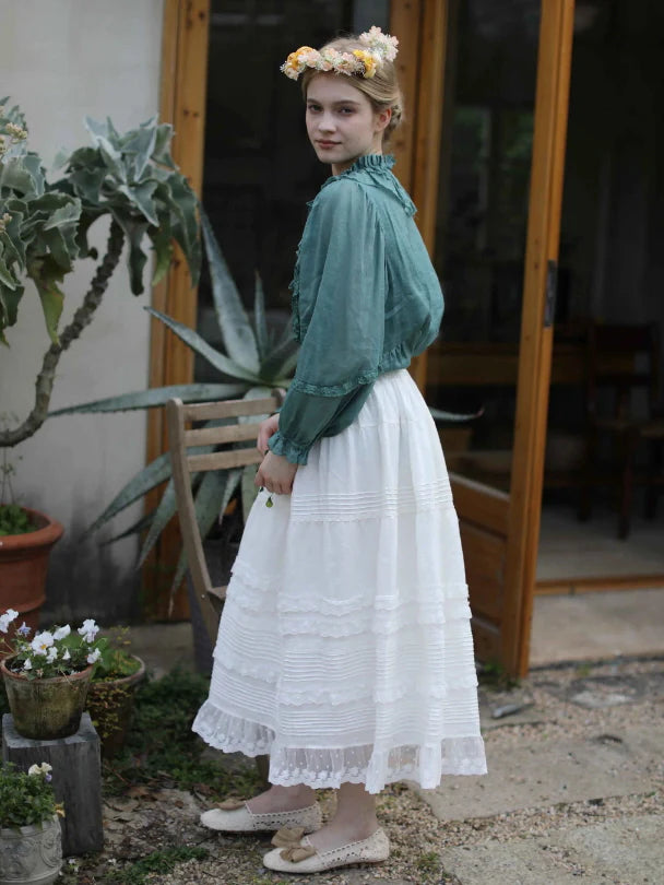 Lace Meadow Tiered Linen Skirt