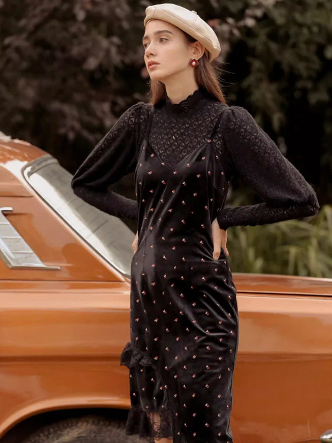 Midnight Rose Velvet Dress