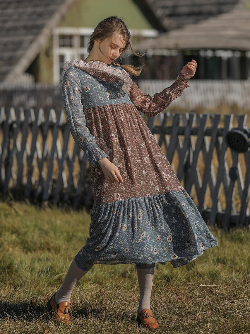 Autumn Patchwork Chiffon Dress