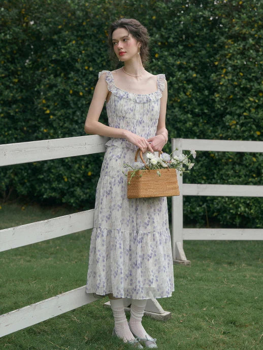 Wisteria Bloom Ruffle Smocked Floral Dress