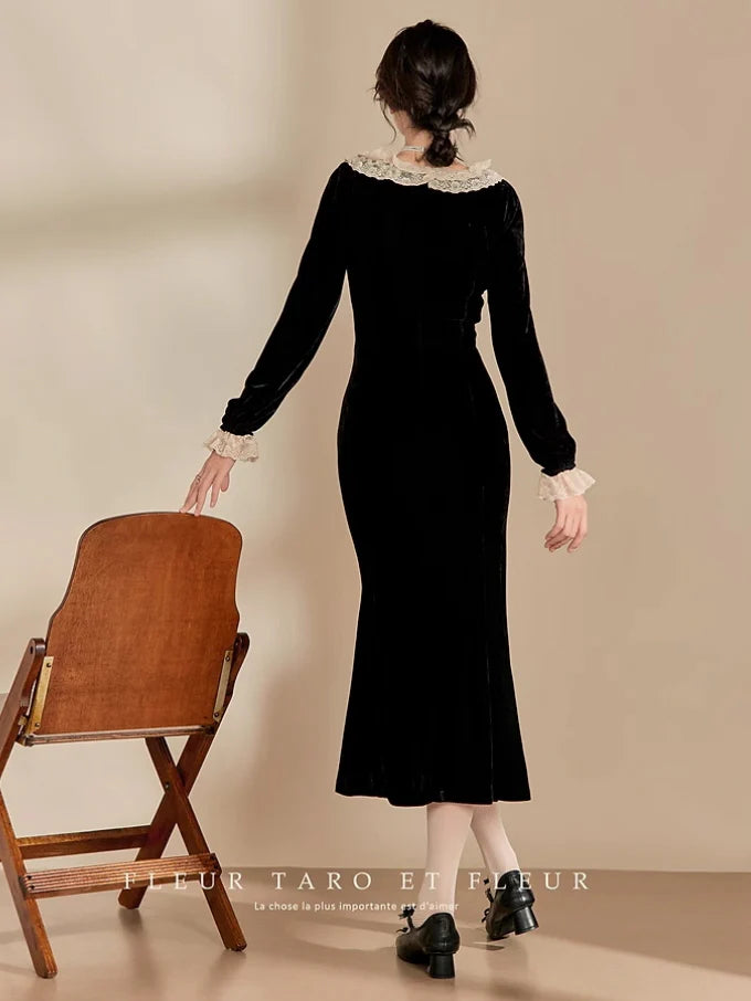 Vintage Noir Velvet Lace Dress