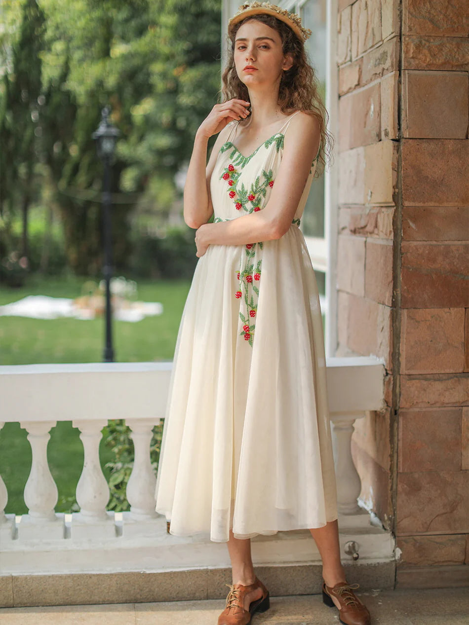 Strawberry Garden Vintage Embroidered Dress