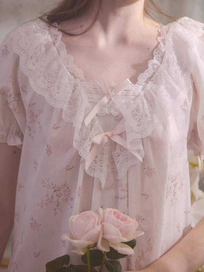 Romantic Lace-Trimmed Cotton Nightgown