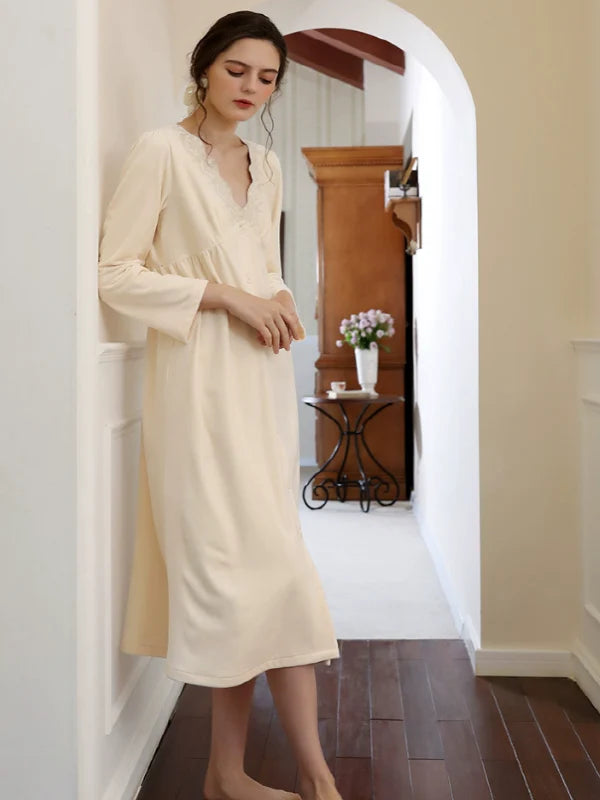 Floral Cream Elegance Nightgown