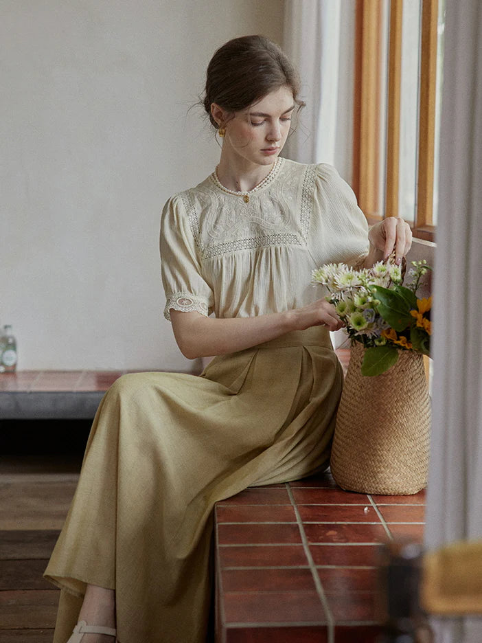 Delicate Floral Lace Trim Blouse