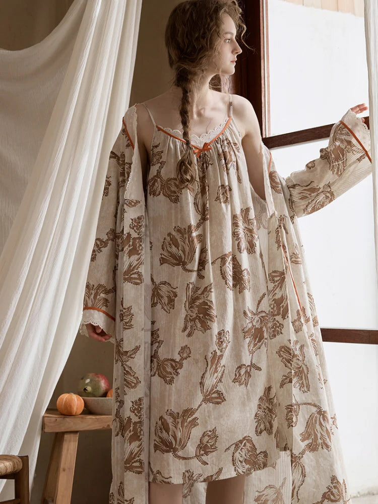 Woodland Toile Print Nightgown & Robe Set