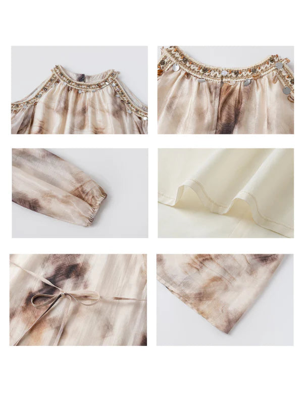 Elegant Cold-Shoulder Tie-Dye Dress