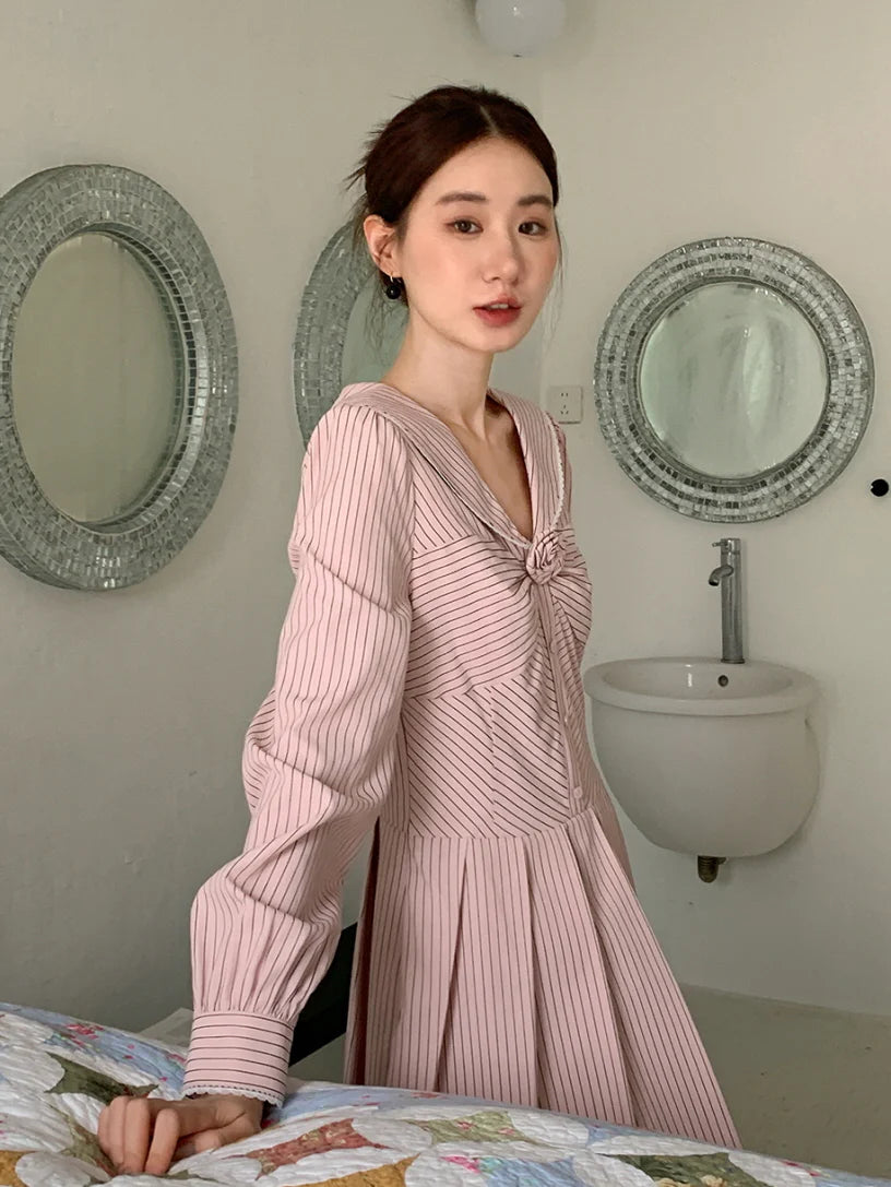 Striped Sailor Collar Dress